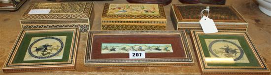 3 Persian boxes & 3 framed paintings